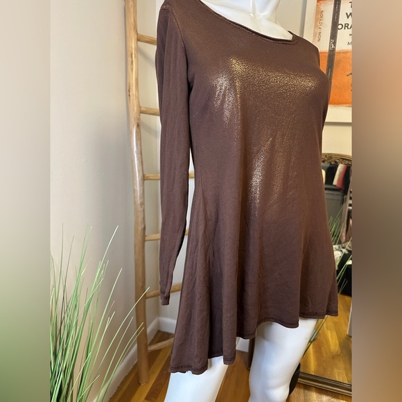 Barbara Lesser Vintage Long Sleeve Tunic Copper Metallic Top - Picture 2 of 8